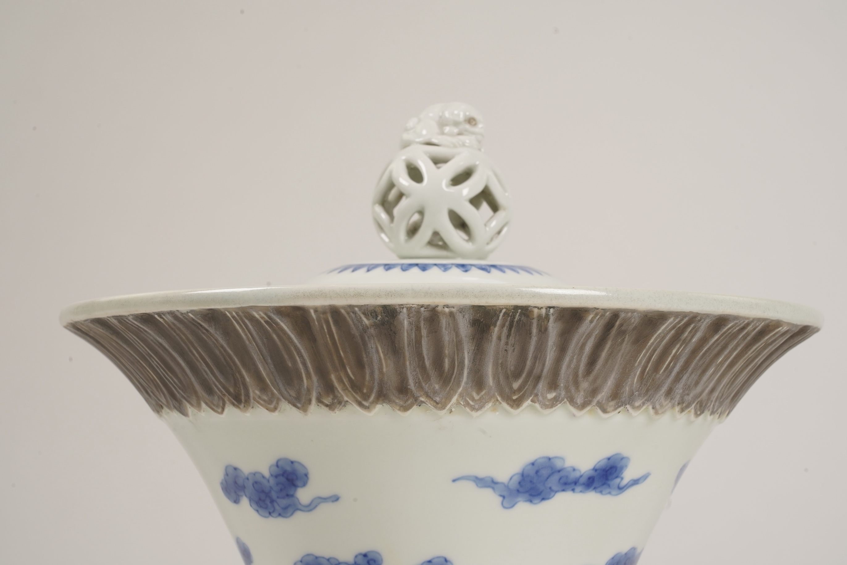 A large Japanese Hirado double walled blue and white vase and cover, 19th century